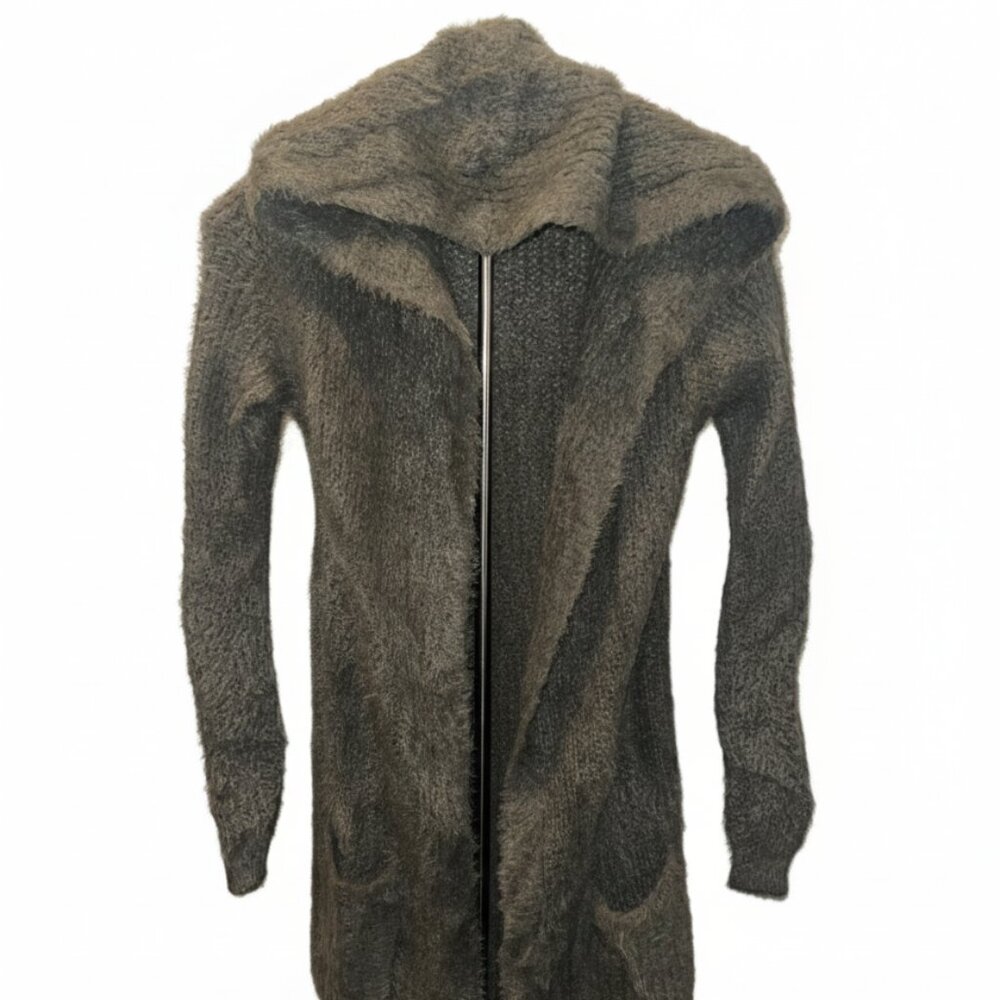 Belle Du Jour Longline Hooded Heather Green/Grey Fly Away Cardigan Sweater